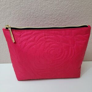Lancôme Paris Quilted Red Cosmetic Bag with Gold Zipper
